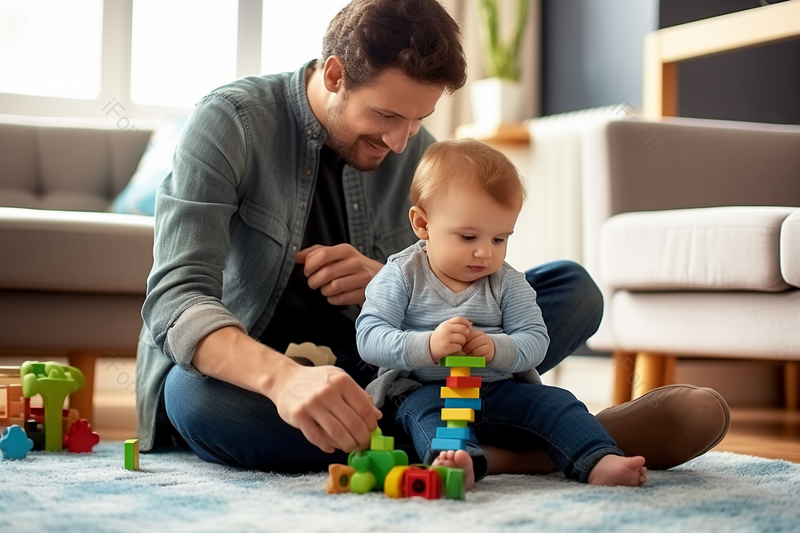 父亲陪小婴儿快乐的玩耍搭积木亲子娱乐,高清,摄影图,摄影图片,图片大全,摄影图免费下载